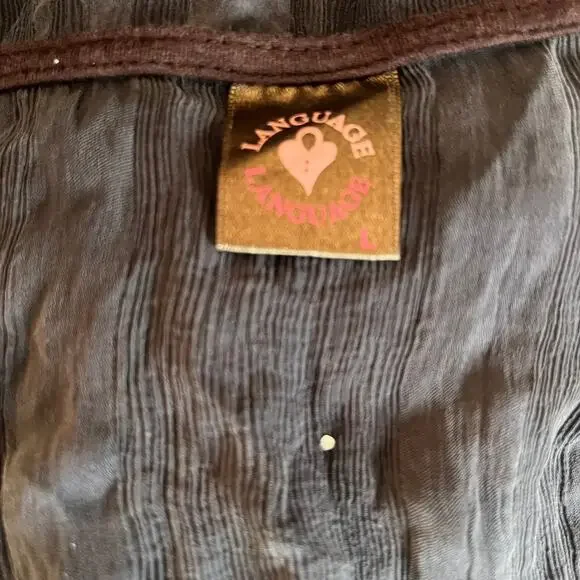 Language Sleeveless Brown Tunic Tank Top Women’s Large Crochet Trim Boho - Picture 5 of 8